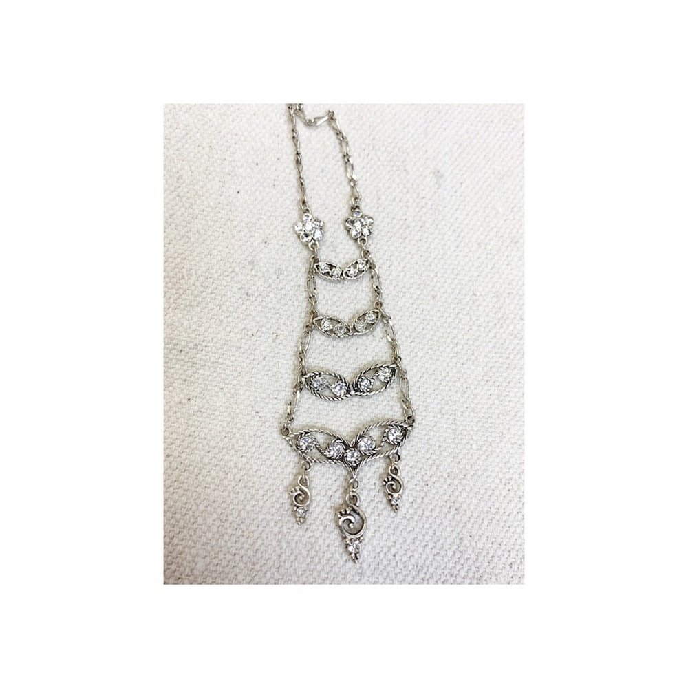 Silver Rhinestone Ladder Style Necklace - Picture 5 of 7